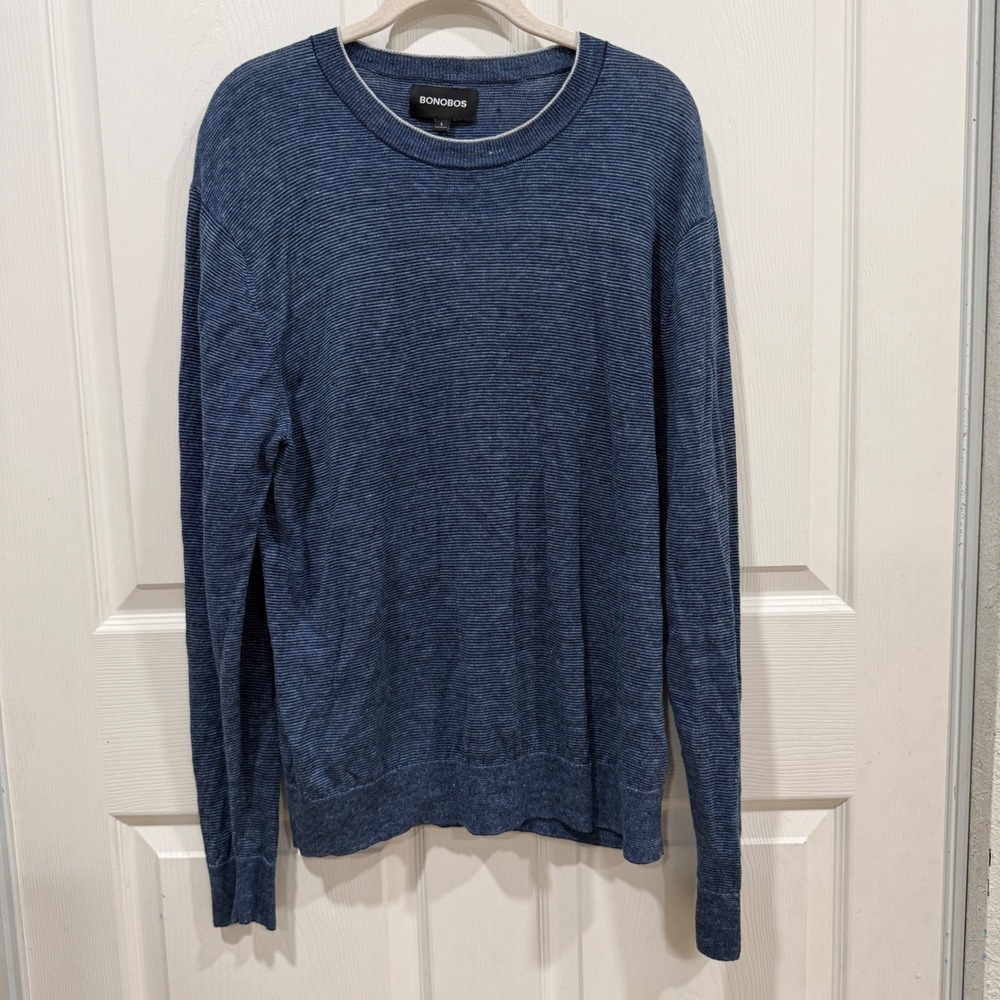 Bonobos Mens 100% Linen‎ Crewneck Sweater Blue Heather BST00465N Large